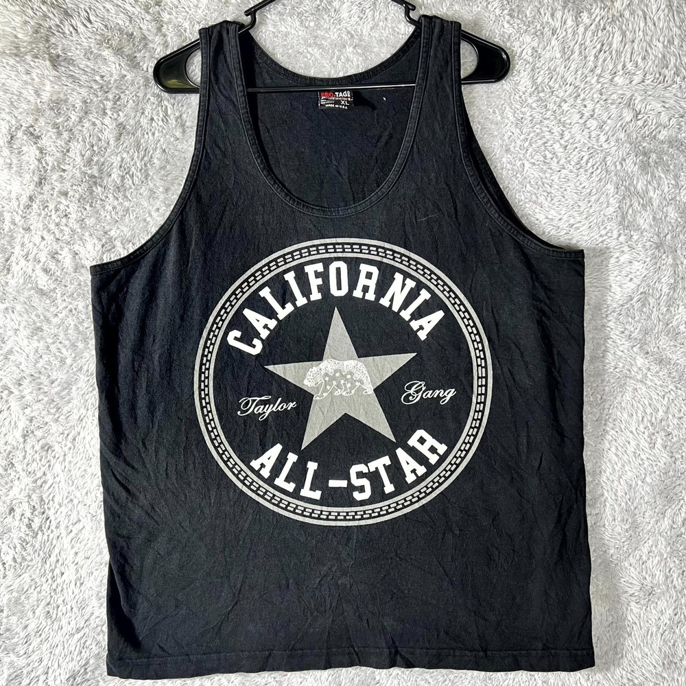 Pro Tag Tank Top Mens XL Black Cotton Graphic California All Star Taylor Gang